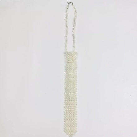 Beaded Flat Cutout Vintage Pearl Tie