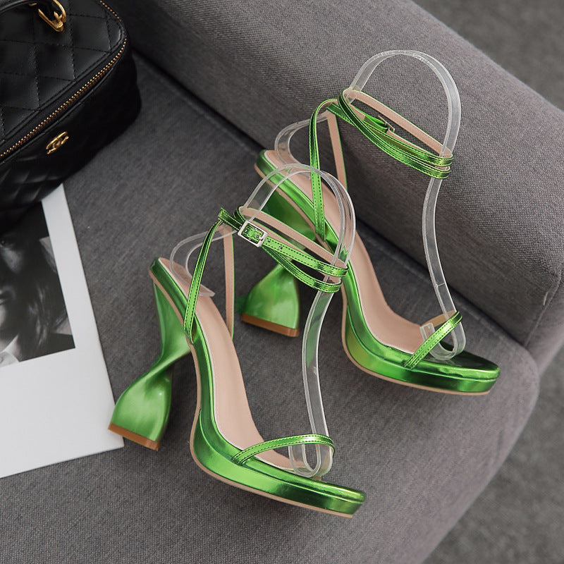High Heel Women's Shoes Simple One-word With Waterproof Platform Abnormal Shape Heels Sandals