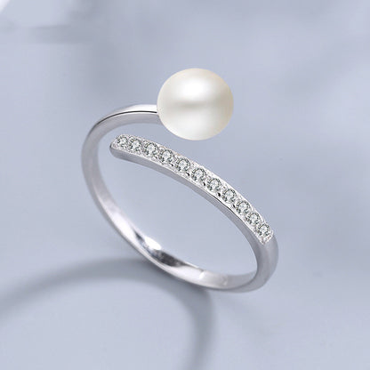 Ring Simple Pearl Zircon Round Pearl