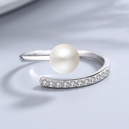 Ring Simple Pearl Zircon Round Pearl