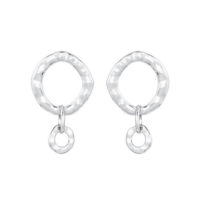 Simple Geometric Asymmetric Ring Fine Silver Needle Earrings