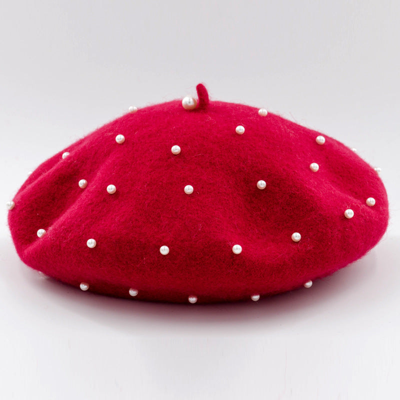 Woolen starry pearl beret