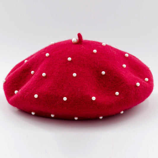 Woolen starry pearl beret