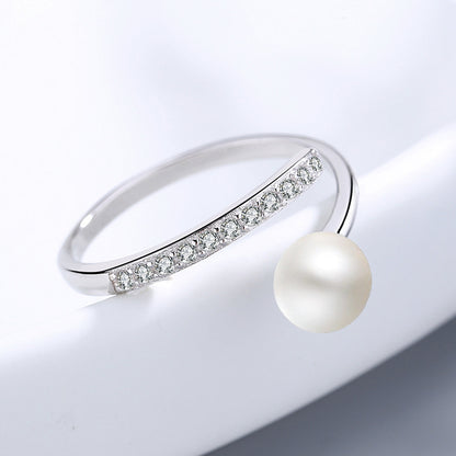 Ring Simple Pearl Zircon Round Pearl