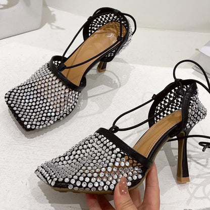 Cross Strap Beanie Low Slim Fashion Ladies Heel High Sandals