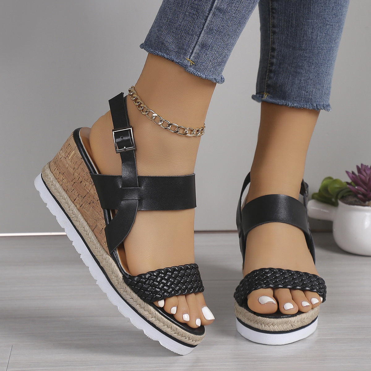 Ankle-strap Sandals Women's Casual Shoes Open Toe Wedge Plus Size