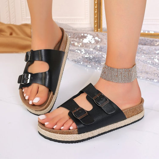 Round Toe Belt Buckle Women's Sandals