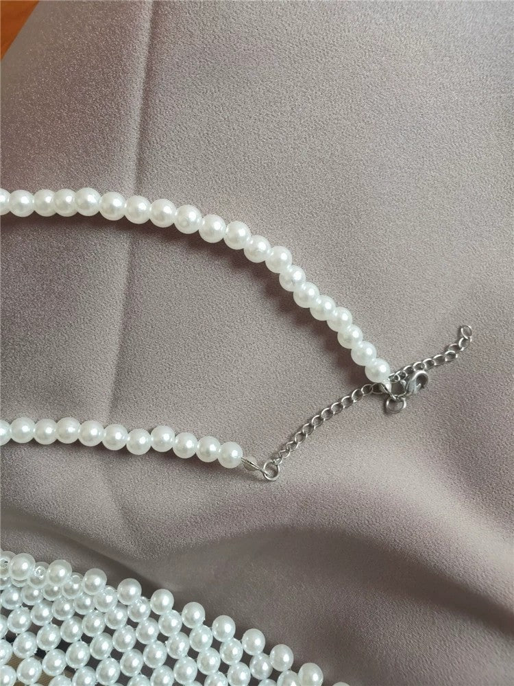 Beaded Flat Cutout Vintage Pearl Tie