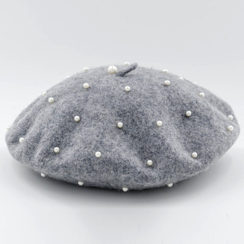 Woolen starry pearl beret