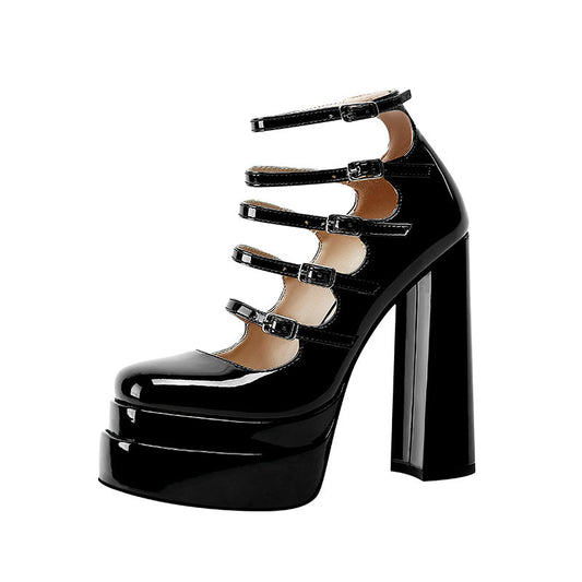 Square Toe Hollow Belt Buckle Heels