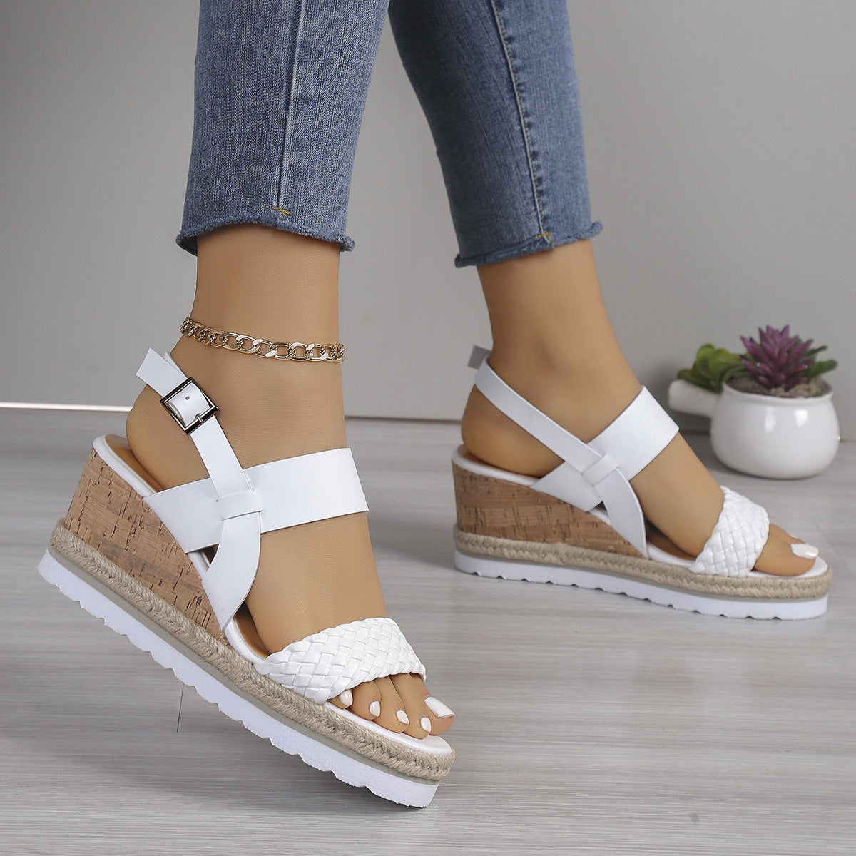 Ankle-strap Sandals Women's Casual Shoes Open Toe Wedge Plus Size