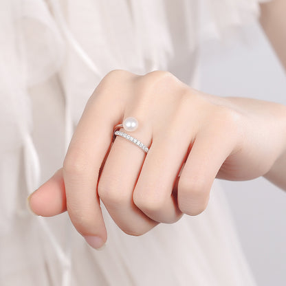 Ring Simple Pearl Zircon Round Pearl