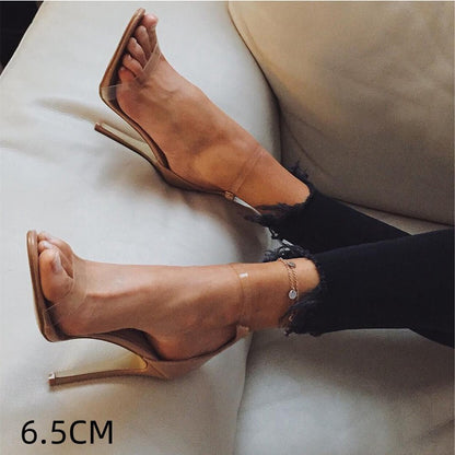 Genuine Leather Simple Fashion Strap Transparent High Heel