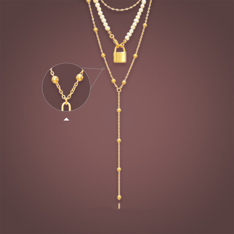 Snake Bone Golden Geometric Bead Pearl Necklace