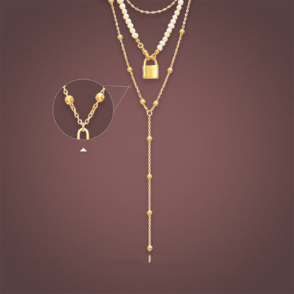 Snake Bone Golden Geometric Bead Pearl Necklace