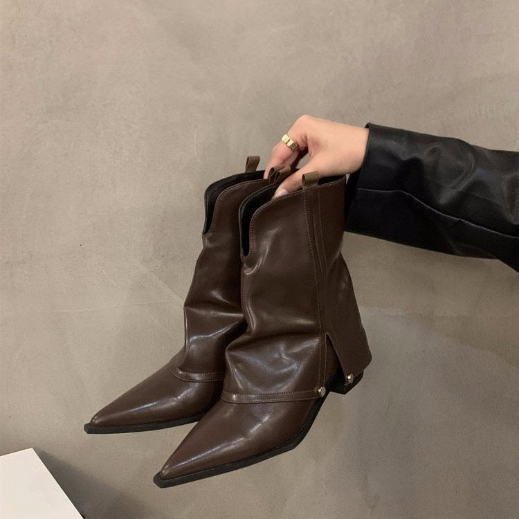Women's Mid-calf Pointed Chunky Heel High Heel Fashion Boots