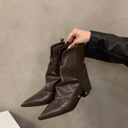 Women's Mid-calf Pointed Chunky Heel High Heel Fashion Boots