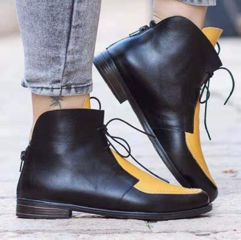 Pointed Toe Strap Low-Cut Color Matching Boots Women's Plus Size