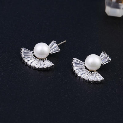 925 Silver Needle Stud Earrings Fashion Pearl