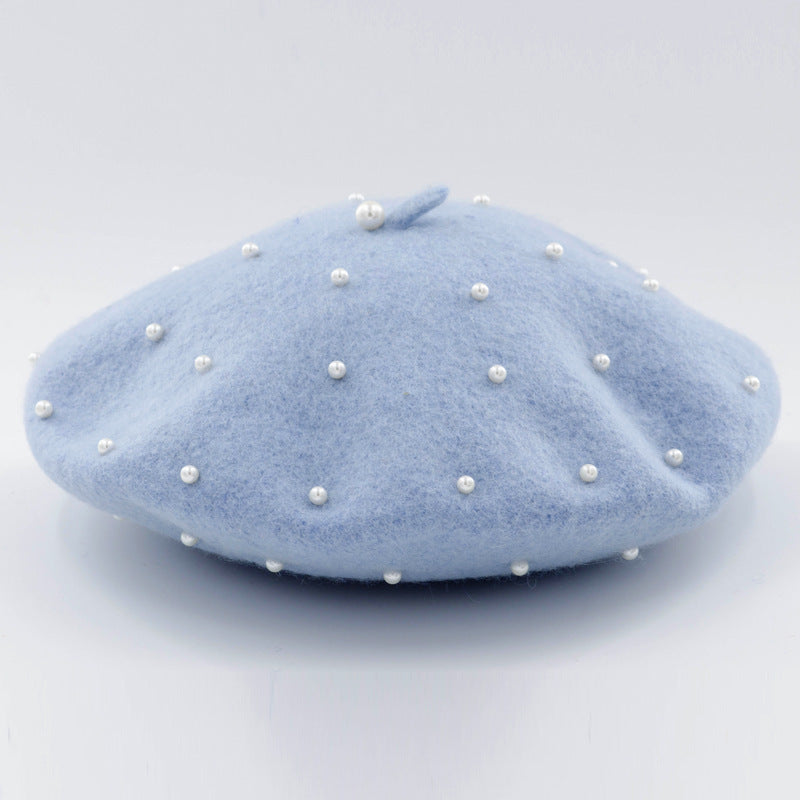 Woolen starry pearl beret
