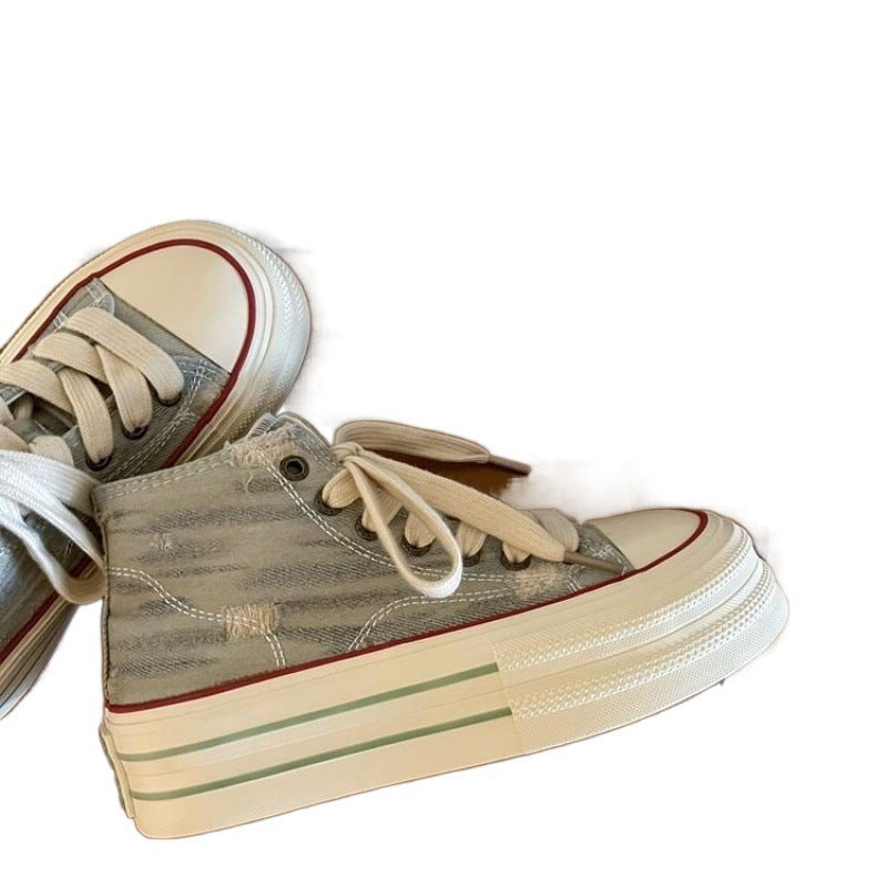 Women's Synthetic Leather Lace-up High-top Rubber Casual Shoes