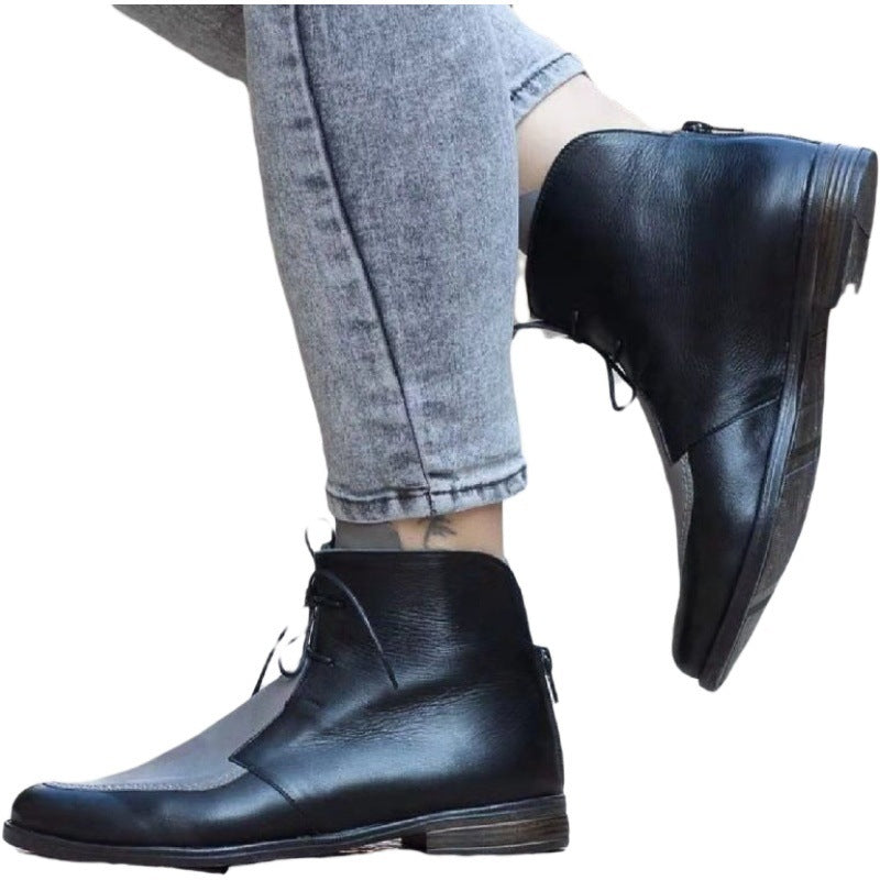 Pointed Toe Strap Low-Cut Color Matching Boots Women's Plus Size