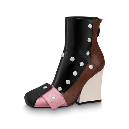 Color Matching Studded Wedge Heel