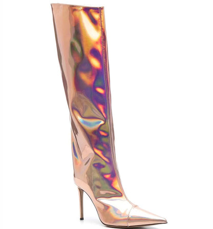 Women's High Heel Pointed Toe Symphony Patent Leather Knee Boots