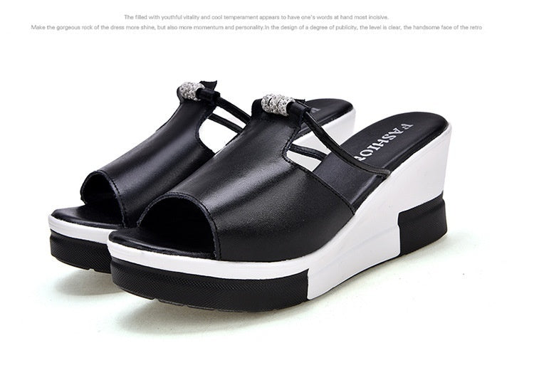 Women's PU Rhinestone Wedge Platform Slippers