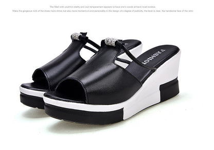 Women's PU Rhinestone Wedge Platform Slippers