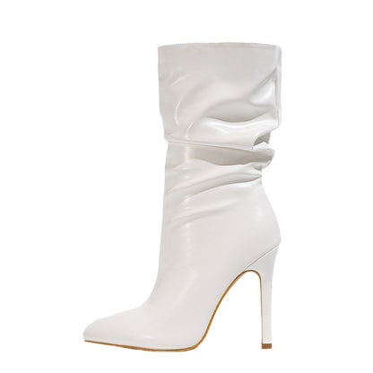 Skinny Stretch Stiletto Heel Pile Style Boots