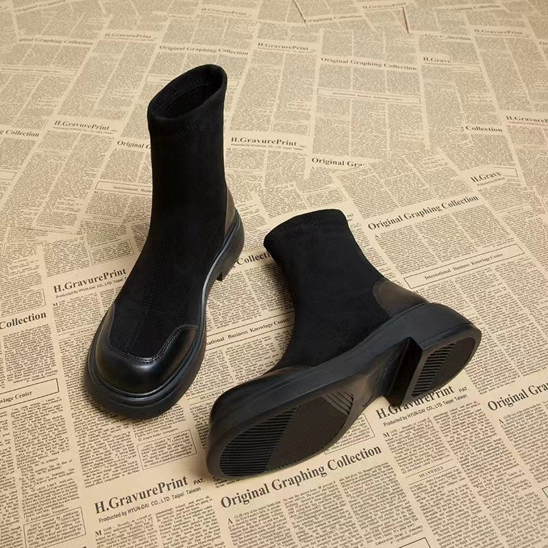Women's Thick-soled Round-toe Suede Short Boots
