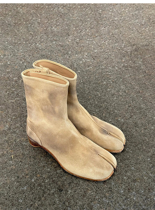 Genuine Leather Split Toe Cowboy Pleated Knight Boots