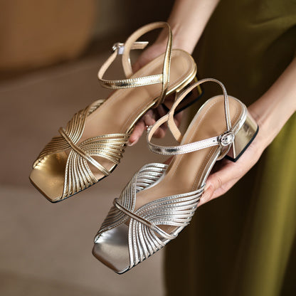 Square Toe Buckle Strap Sandals