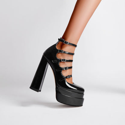 Square Toe Hollow Belt Buckle Heels