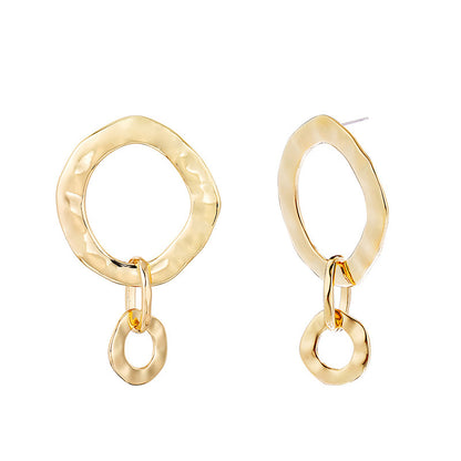 Simple Geometric Asymmetric Ring Fine Silver Needle Earrings