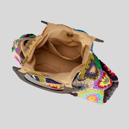 Women Bamboo Handle Patchwork Handbag