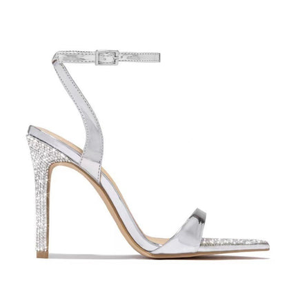 Buckle Rhinestone Stiletto Peep Toe Catwalk Show High Heels Open Toe