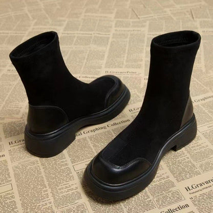 Women's Thick-soled Round-toe Suede Short Boots
