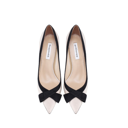 Women's Genuine Leather Apricot Bow Suede High Heels