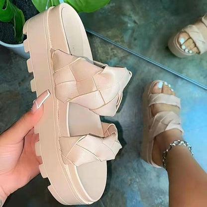 Women's Shoes With A Woven Platform Sole And A Pedal Platform Sandals And Slippers