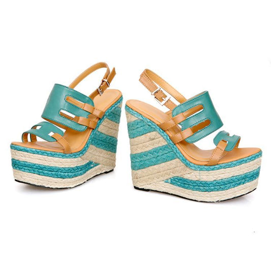 Straw Wedge Anti Slip Platform High Heel Platform Roman  Sandals