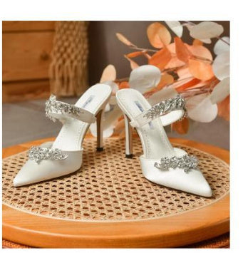 French Pointed Toe Stiletto Rhinestone Half Drag Size Toe Sandals