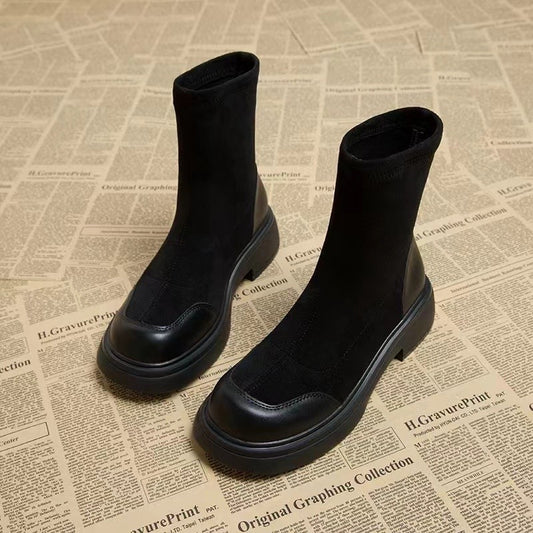 Women's Thick-soled Round-toe Suede Short Boots